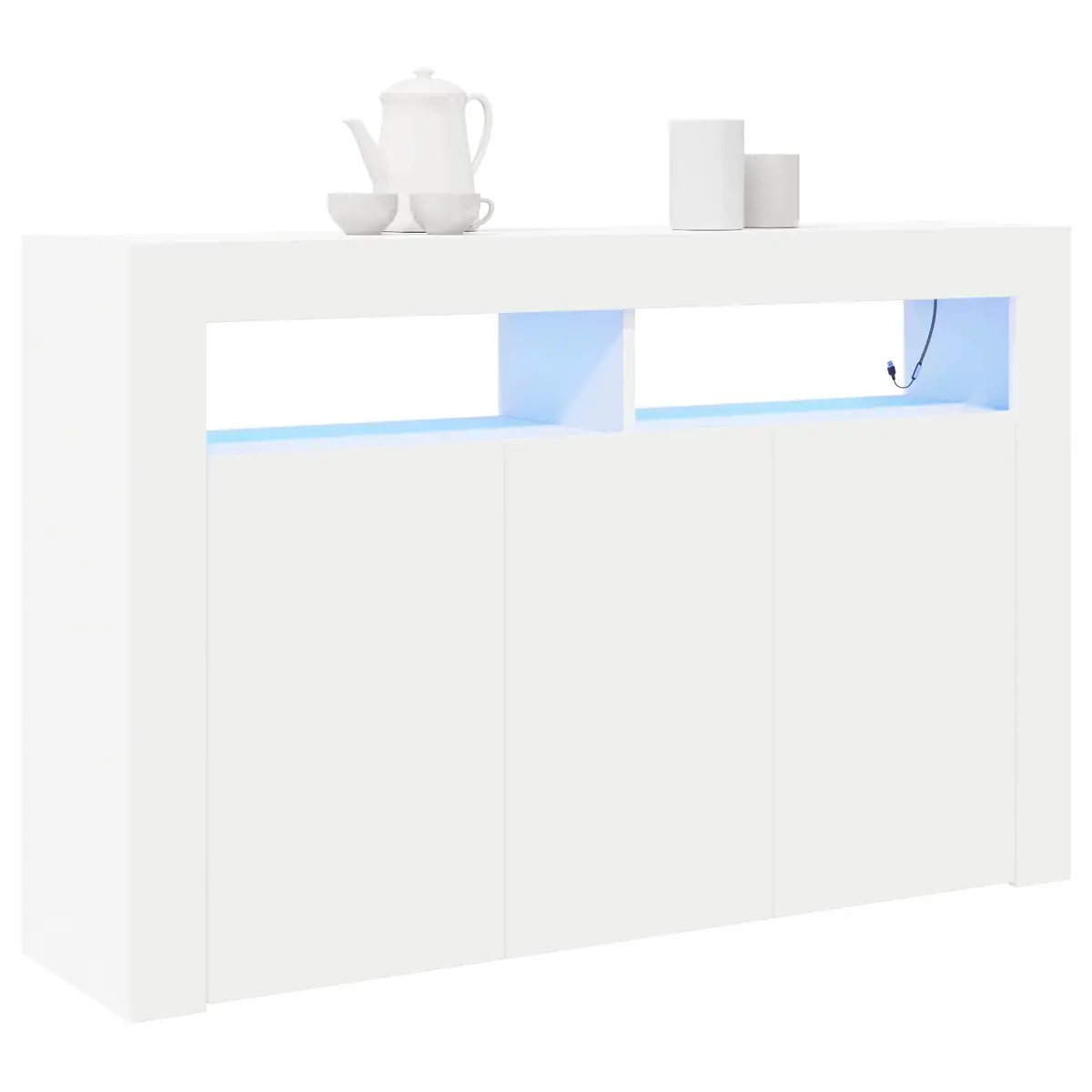 White Sideboard with RGB LED Lights Modern Storage Cabinet Engineered Wood