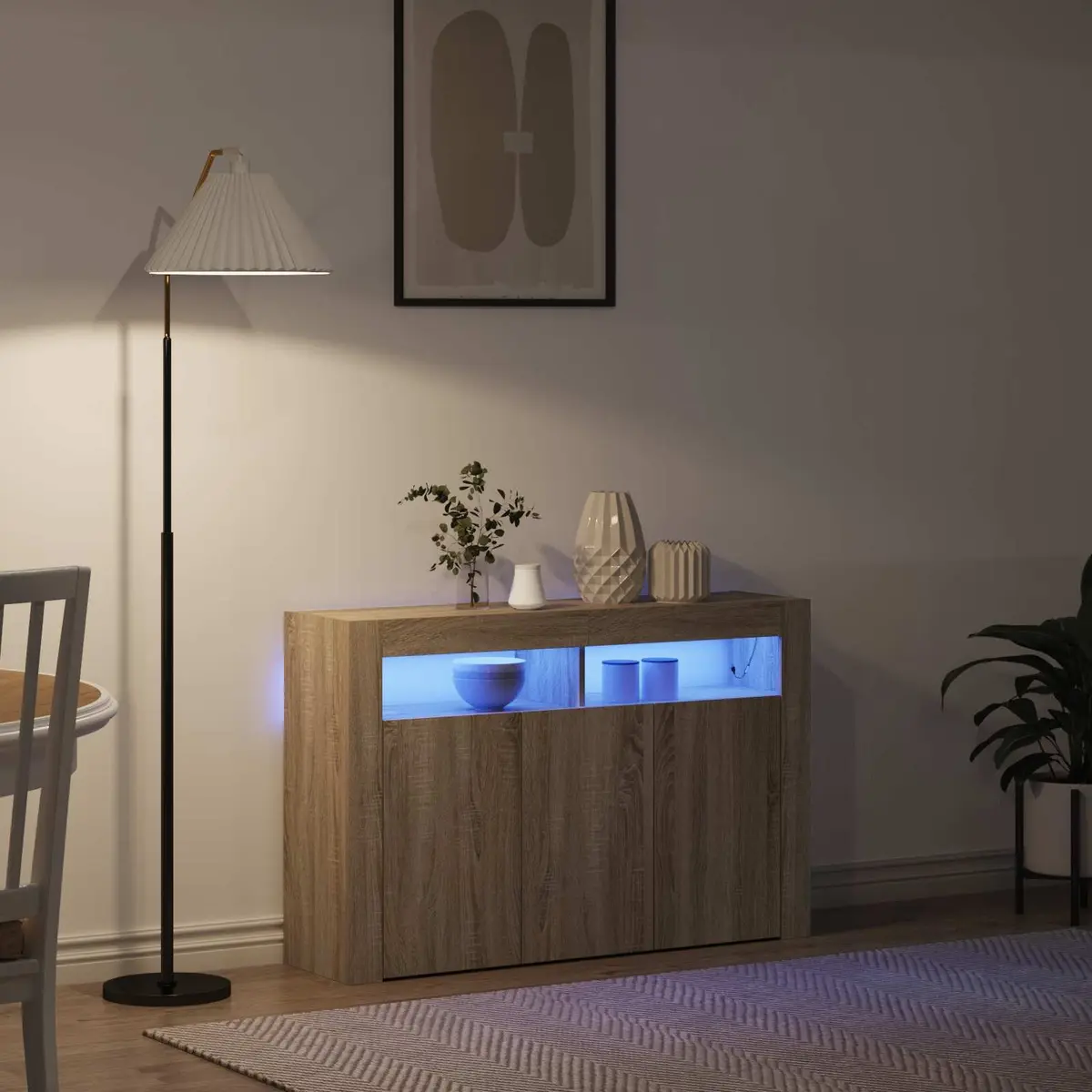 Sideboard Sonoma Oak 116x30x75cm Engineered Wood RGB LED Storage Cabinet