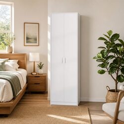 Versatile White Wardrobe with Easy Access Hinge Doors 55x25x189cm