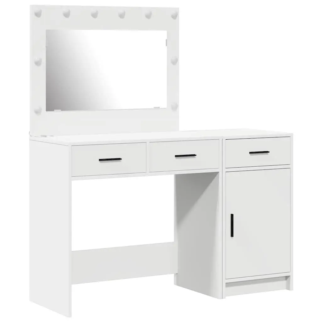 Dressing Table with Mirror LED Lights Engineered Wood 2 Piece White Bedroom Vanity Unit