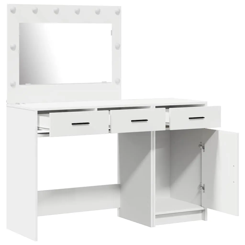 Dressing Table with Mirror LED Lights Engineered Wood 2 Piece White Bedroom Vanity Unit
