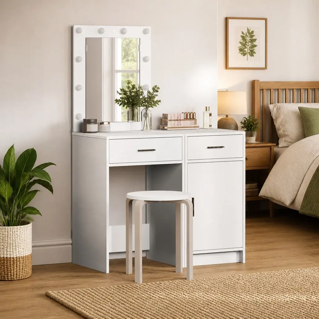 Dressing Table Engineered Wood 50 x 41 x 135 cm White Modern with LED Strip Lights 2 pcs