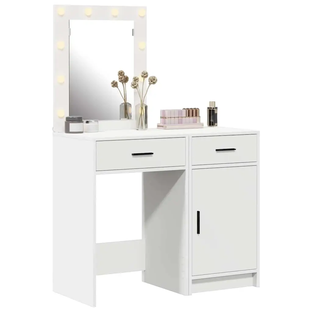 Dressing Table Engineered Wood 50 x 41 x 135 cm White Modern with LED Strip Lights 2 pcs