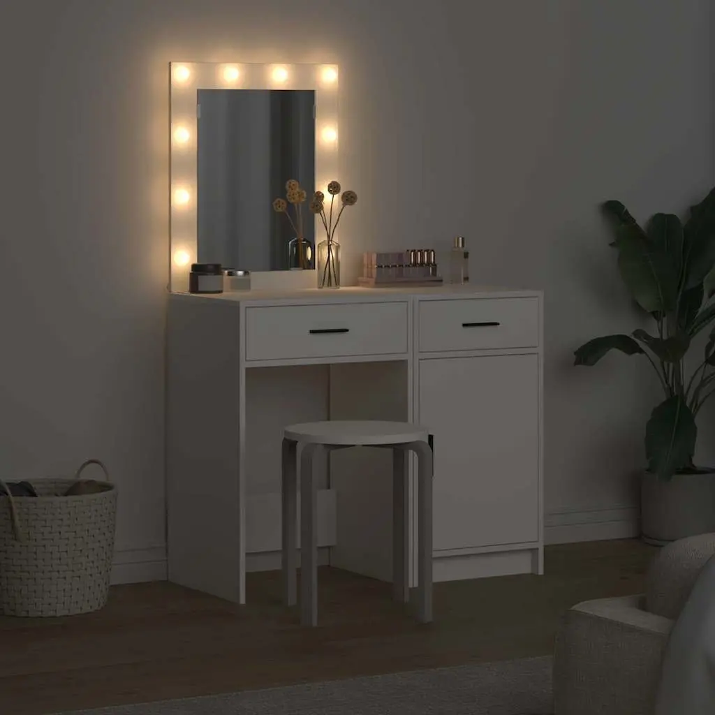 Dressing Table Engineered Wood 50 x 41 x 135 cm White Modern with LED Strip Lights 2 pcs