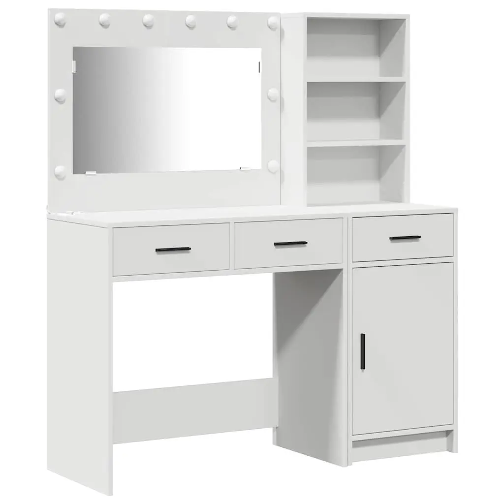 Dressing Table Engineered Wood 2 pcs White with LED Mirror Lights