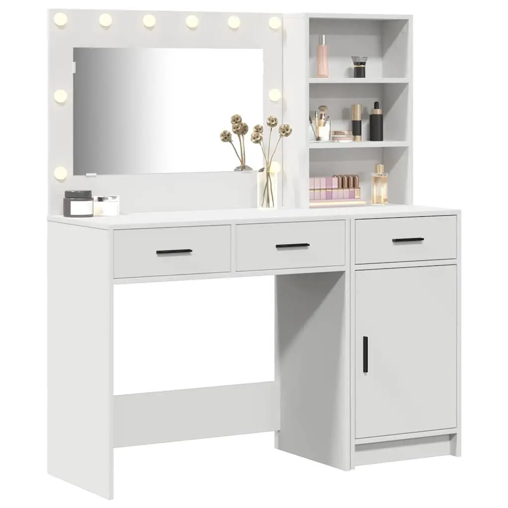 Dressing Table Engineered Wood 2 pcs White with LED Mirror Lights