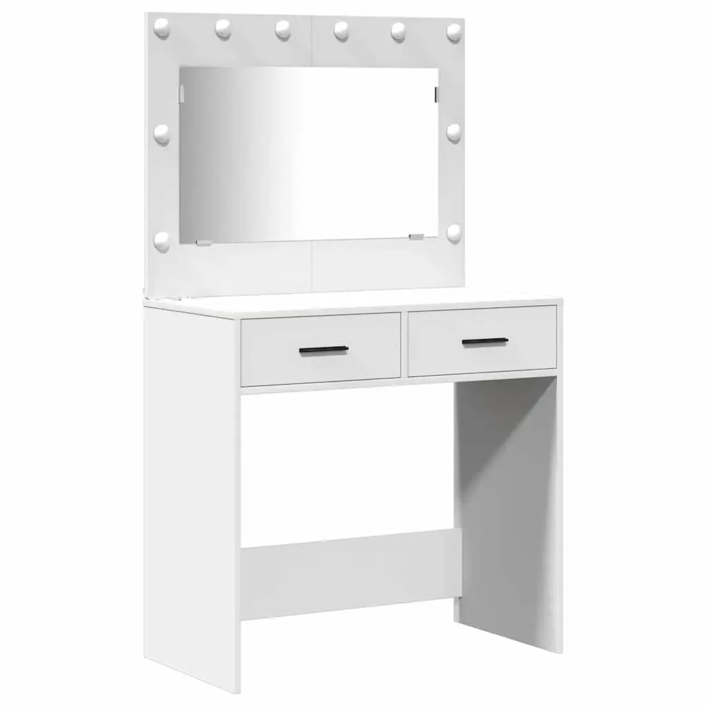 Dressing Table Engineered Wood 2 pcs White with LED Mirror Lights