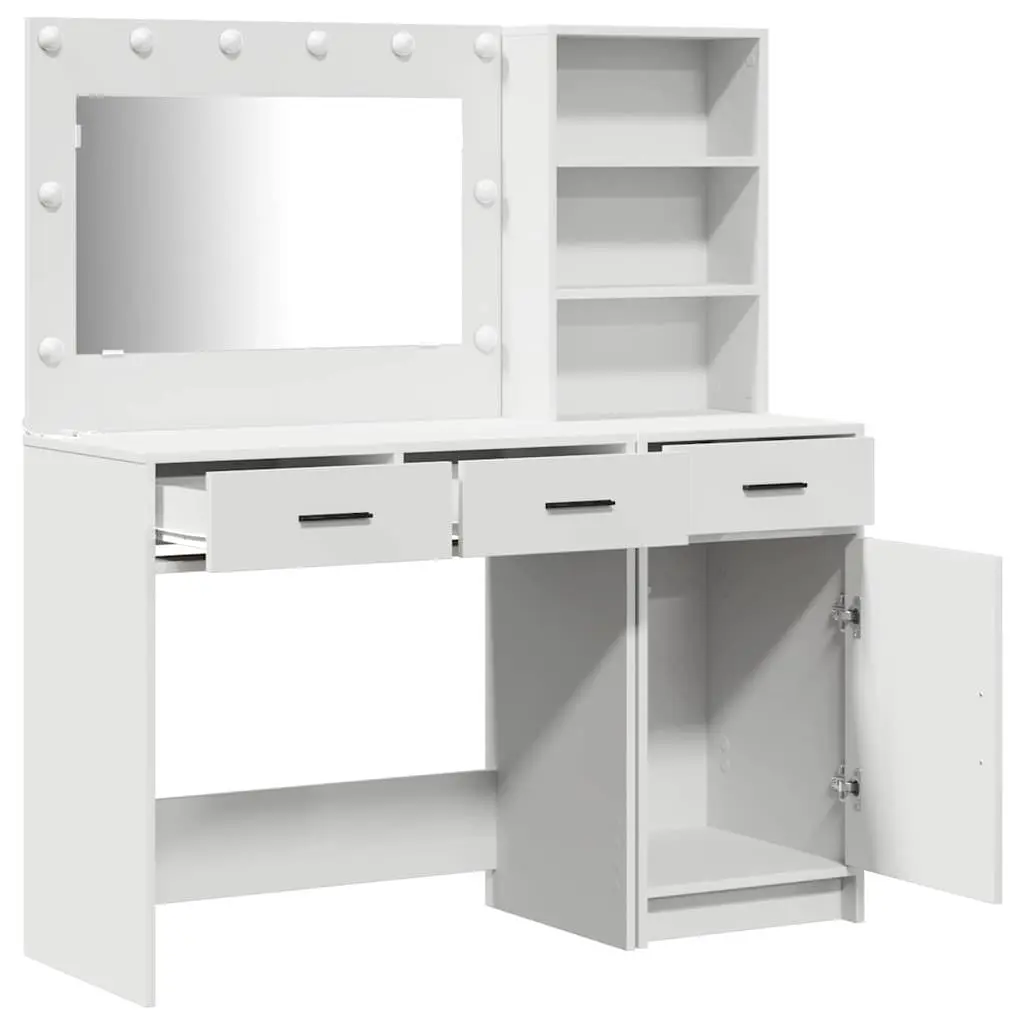 Dressing Table Engineered Wood 2 pcs White with LED Mirror Lights