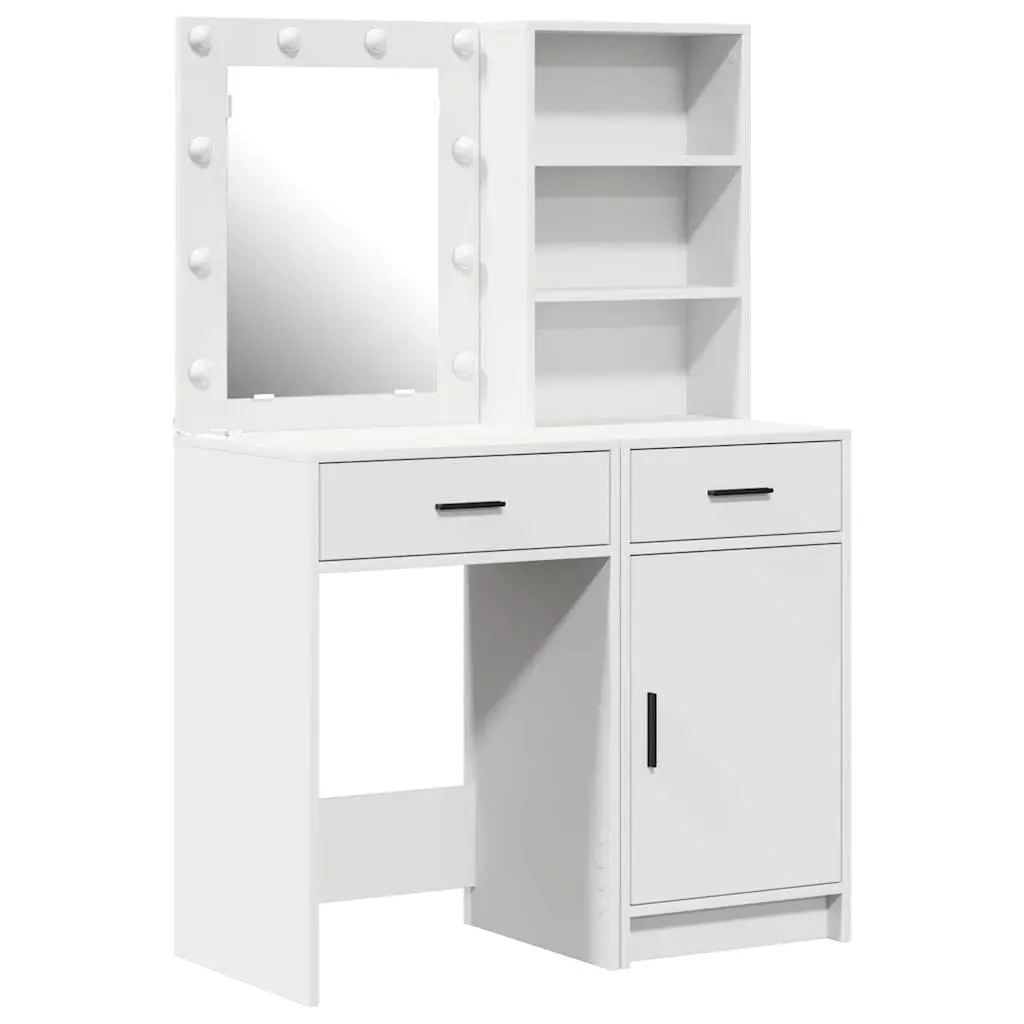 Dressing Table Set with LED Mirror 2 Pieces White Bedroom Vanity Storage