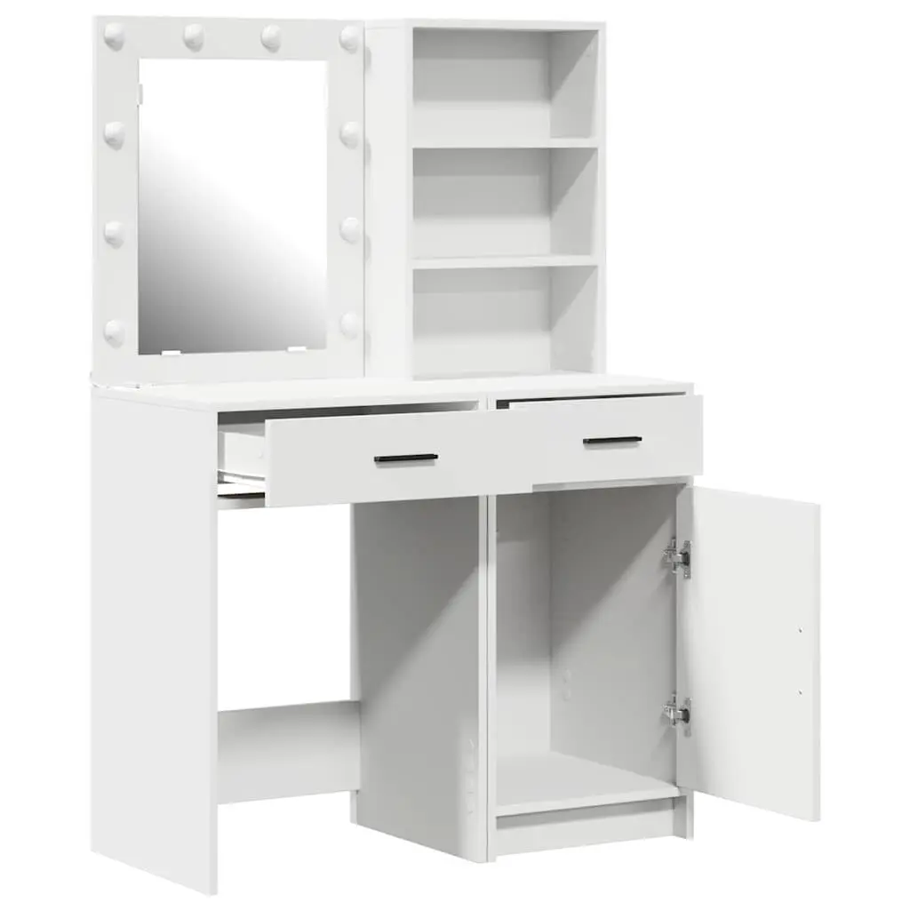 Dressing Table Set with LED Mirror 2 Pieces White Bedroom Vanity Storage