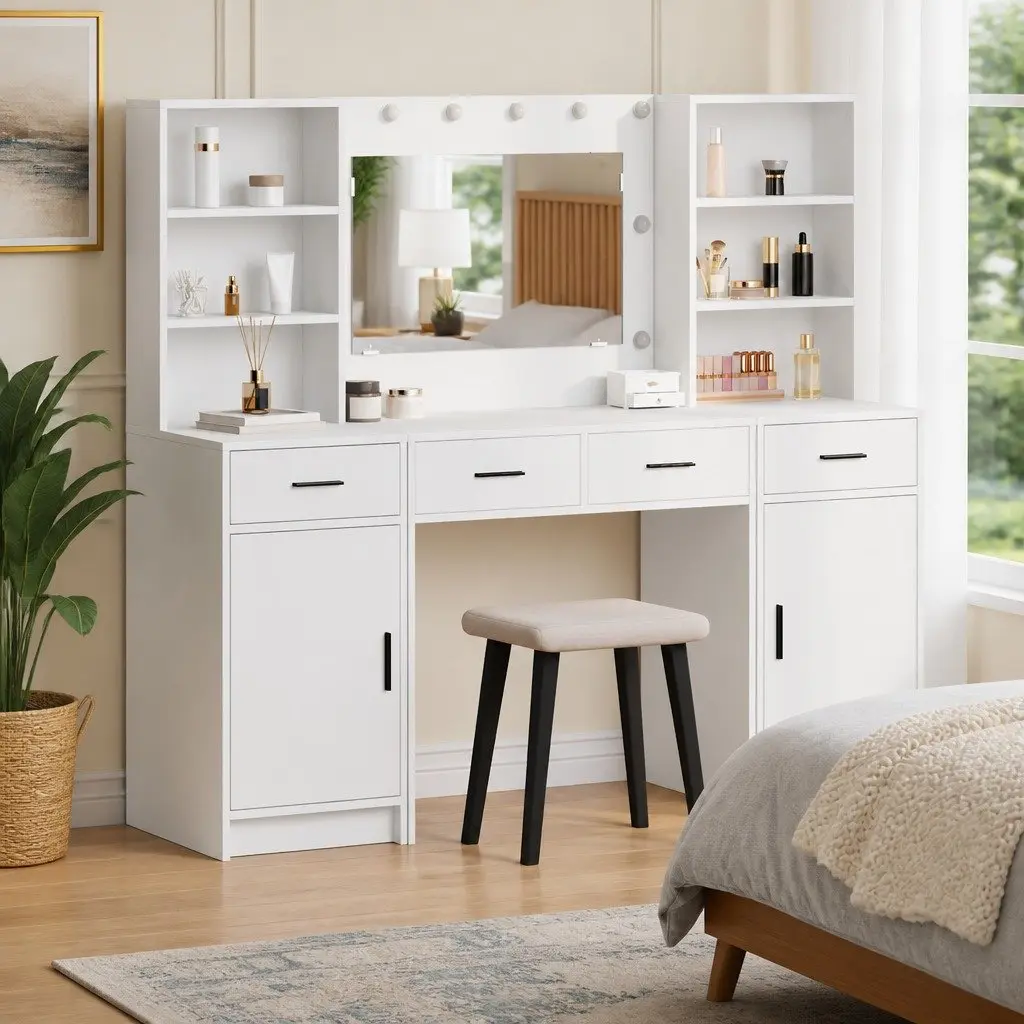 White Dressing Table with LED Lighting