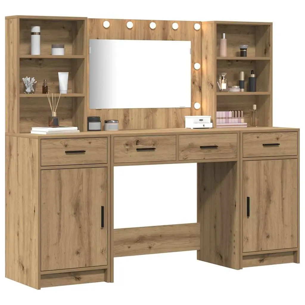 Dressing Table Set Engineered Wood 135 cm Brown Acrylic 3 Piece