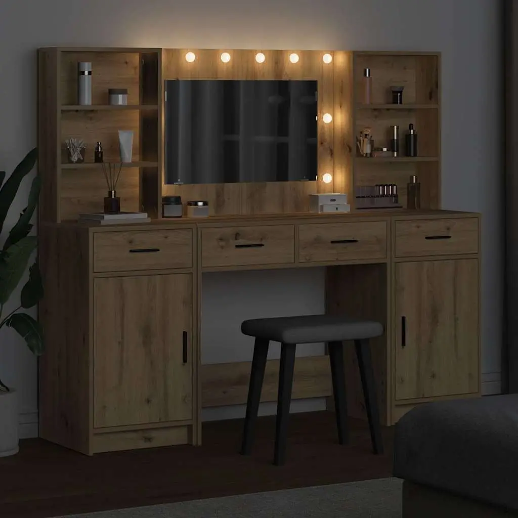 Dressing Table Set Engineered Wood 135 cm Brown Acrylic 3 Piece