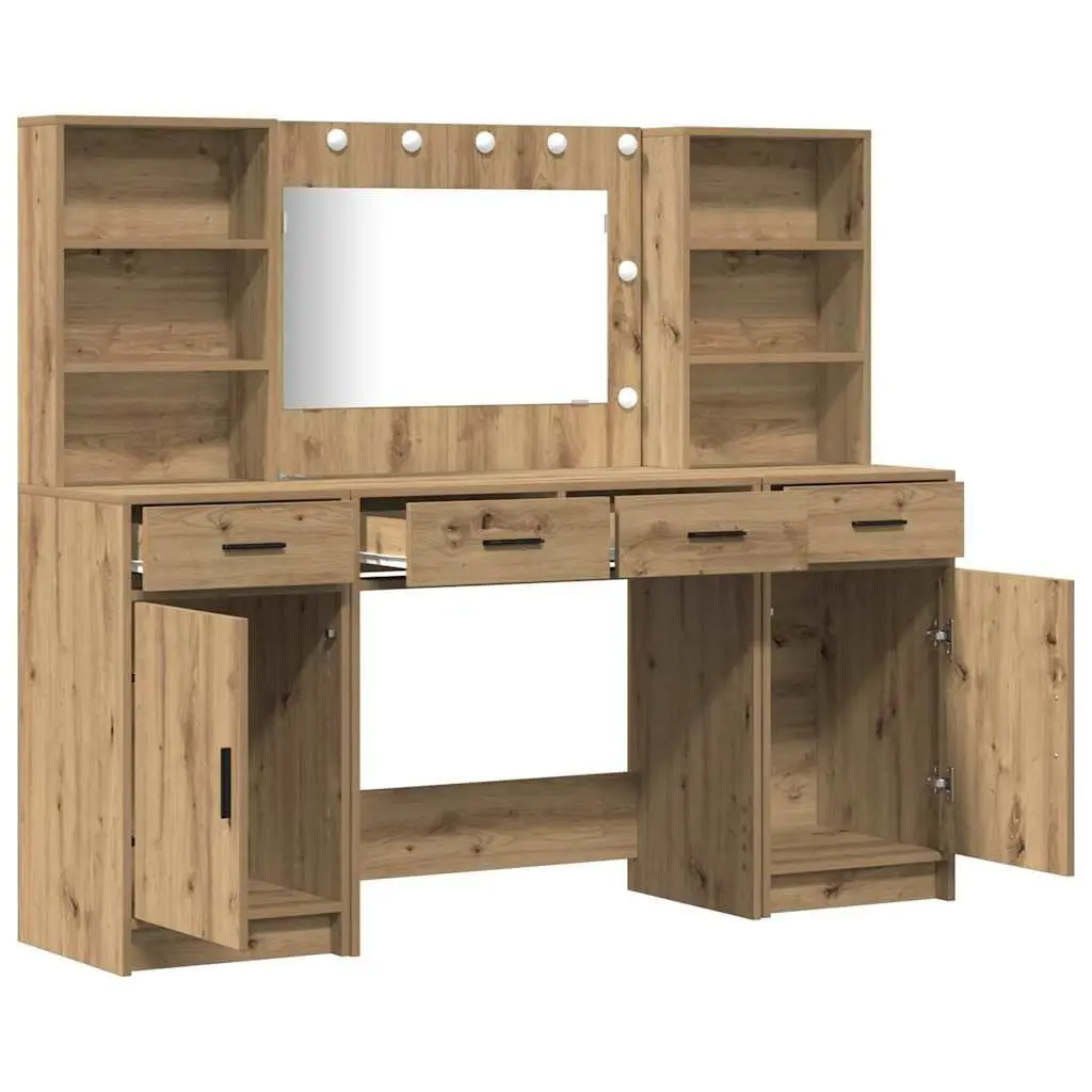 Dressing Table Set Engineered Wood 135 cm Brown Acrylic 3 Piece