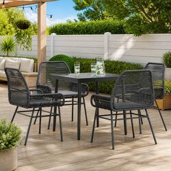 Versatile 5-Piece Black Rattan Dining Set for Any Outdoor Space