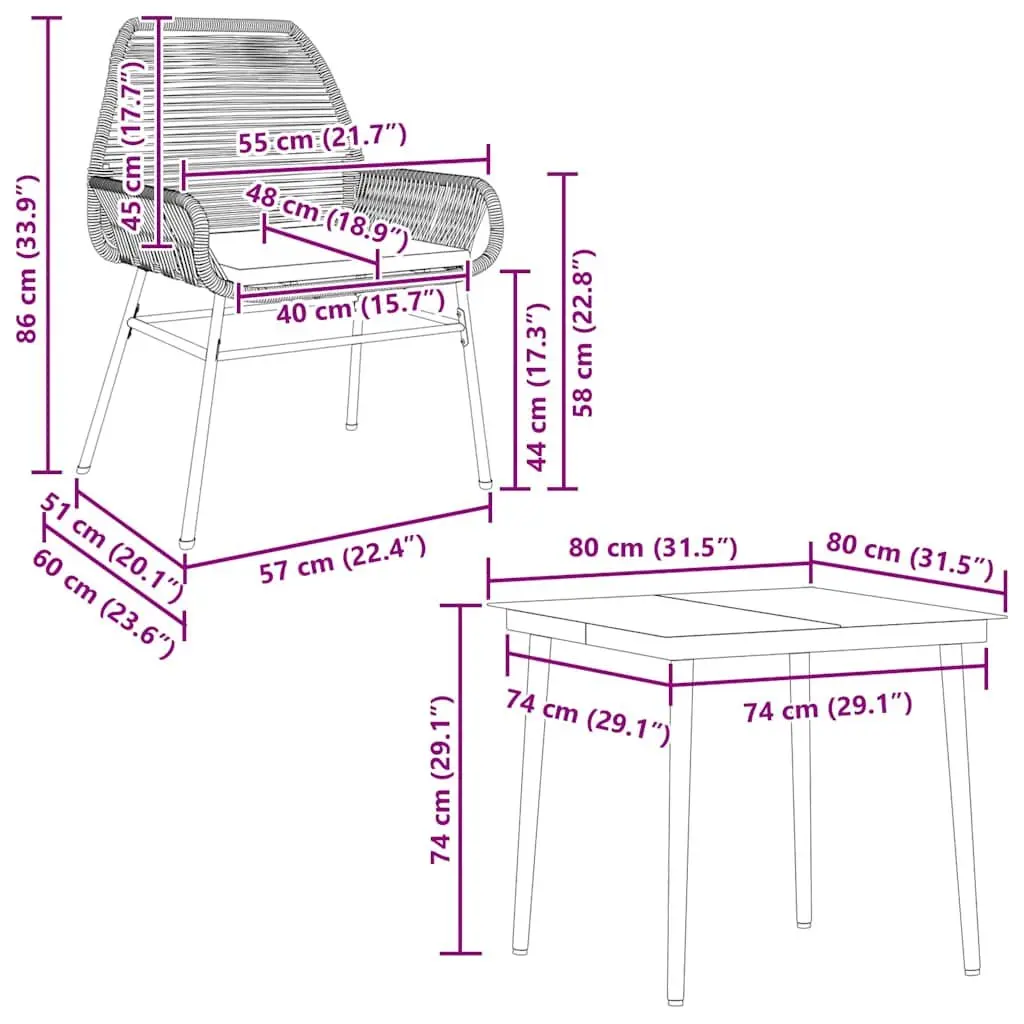 Garden Dining Set 5 Piece PE Rattan Black Outdoor Furniture with Cushions