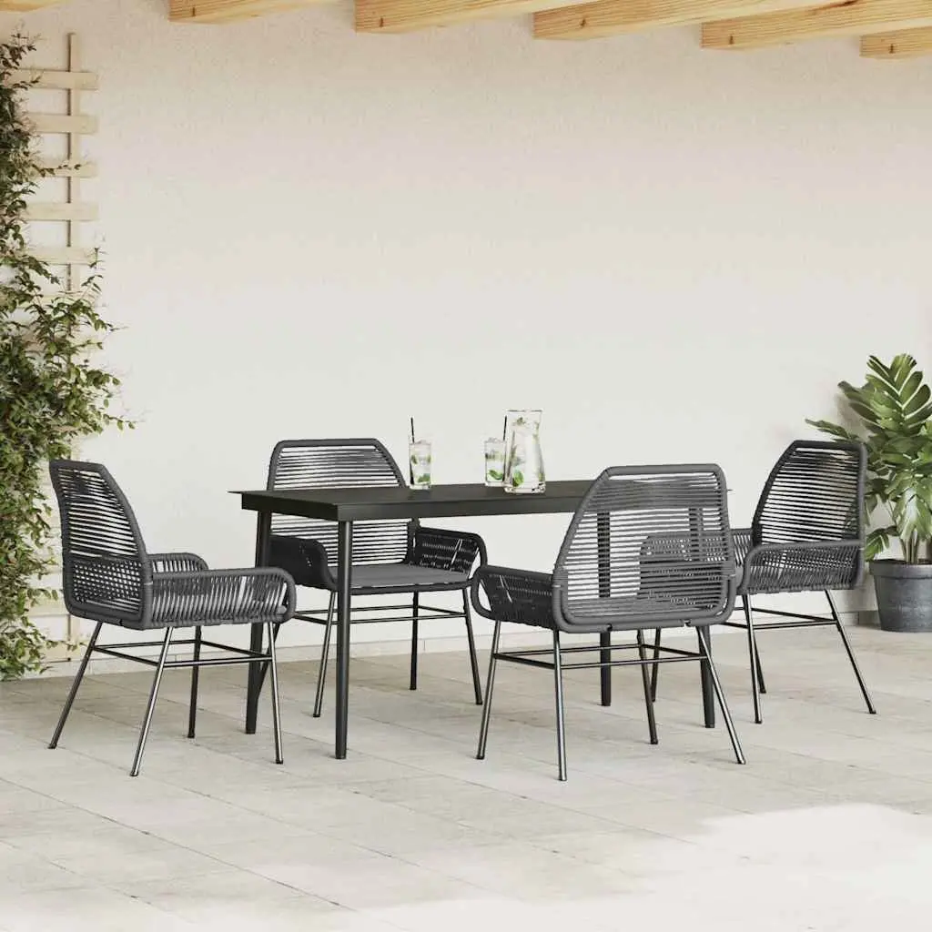 Garden Dining Set Black PE Rattan 5 Piece Patio Furniture with Cushions Tempered Glass