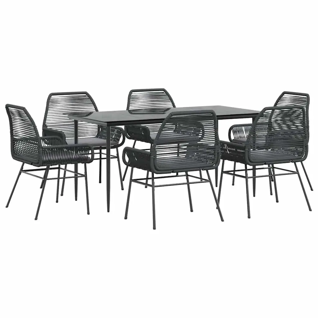 7 Piece Garden Dining Set Poly Rattan Glass Outdoor Furniture Black