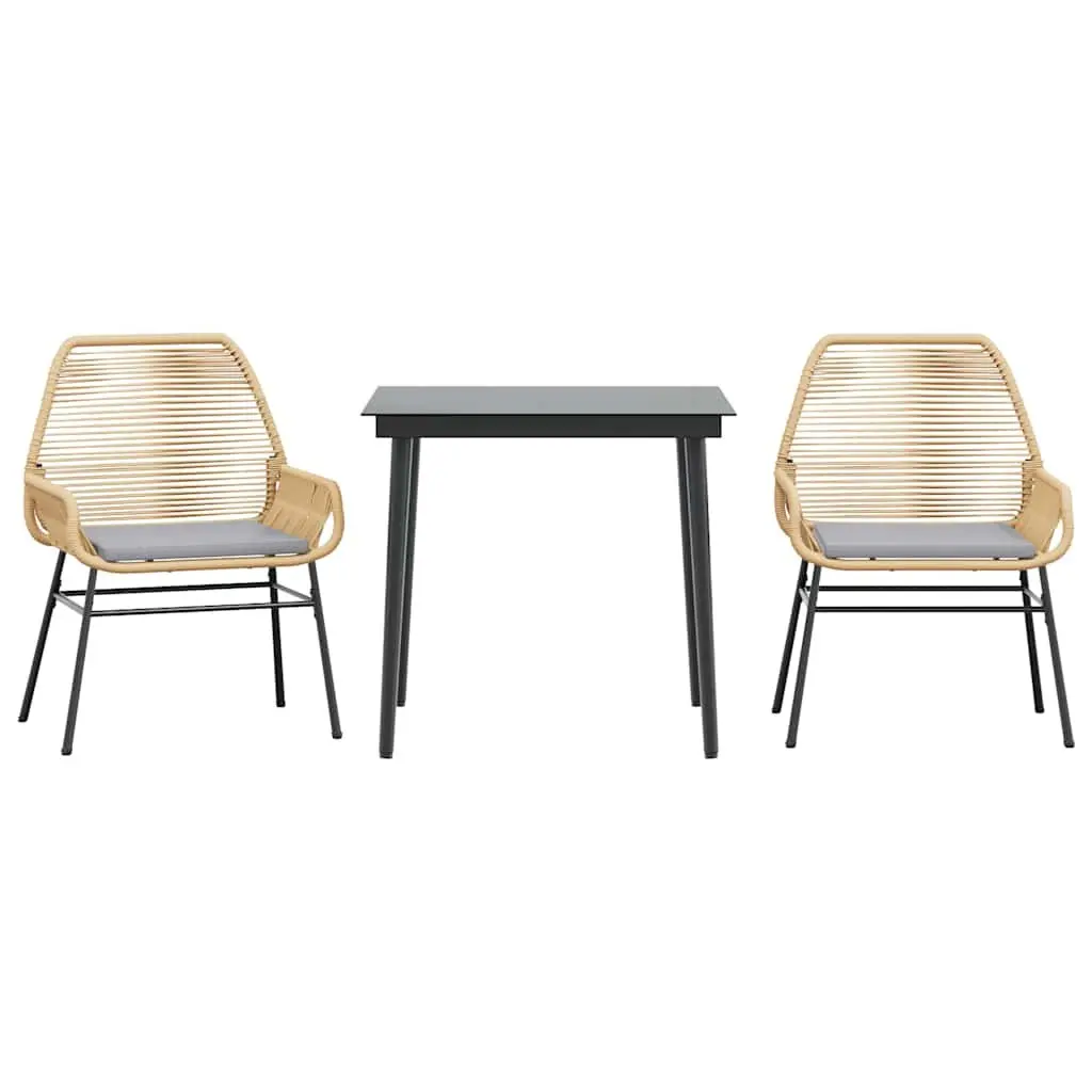 3 Piece Garden Dining Set Brown PE Rattan Chairs Table Outdoor Patio Furniture