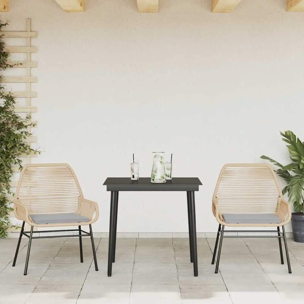 3 Piece Garden Dining Set Brown PE Rattan Chairs Table Outdoor Patio Furniture