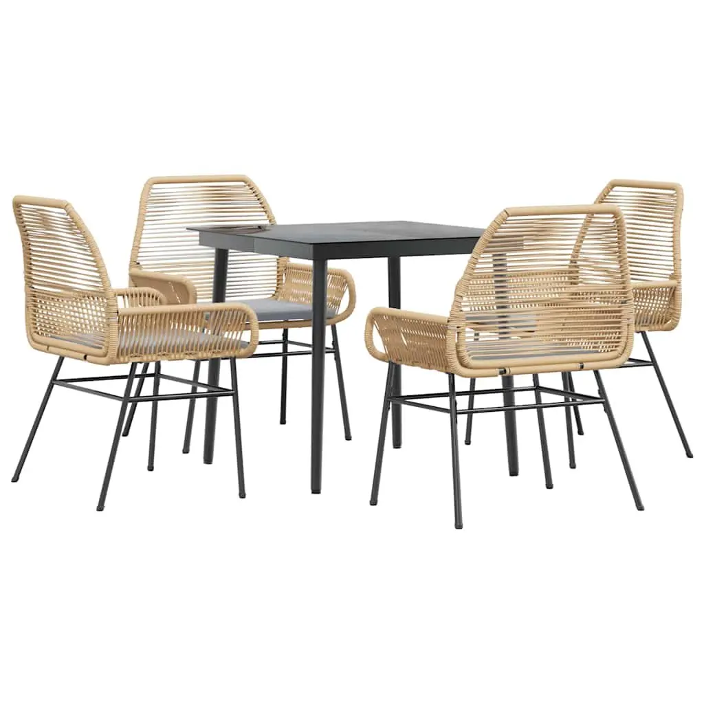5 Piece Garden Dining Set Brown PE Rattan Outdoor Furniture with Cushions