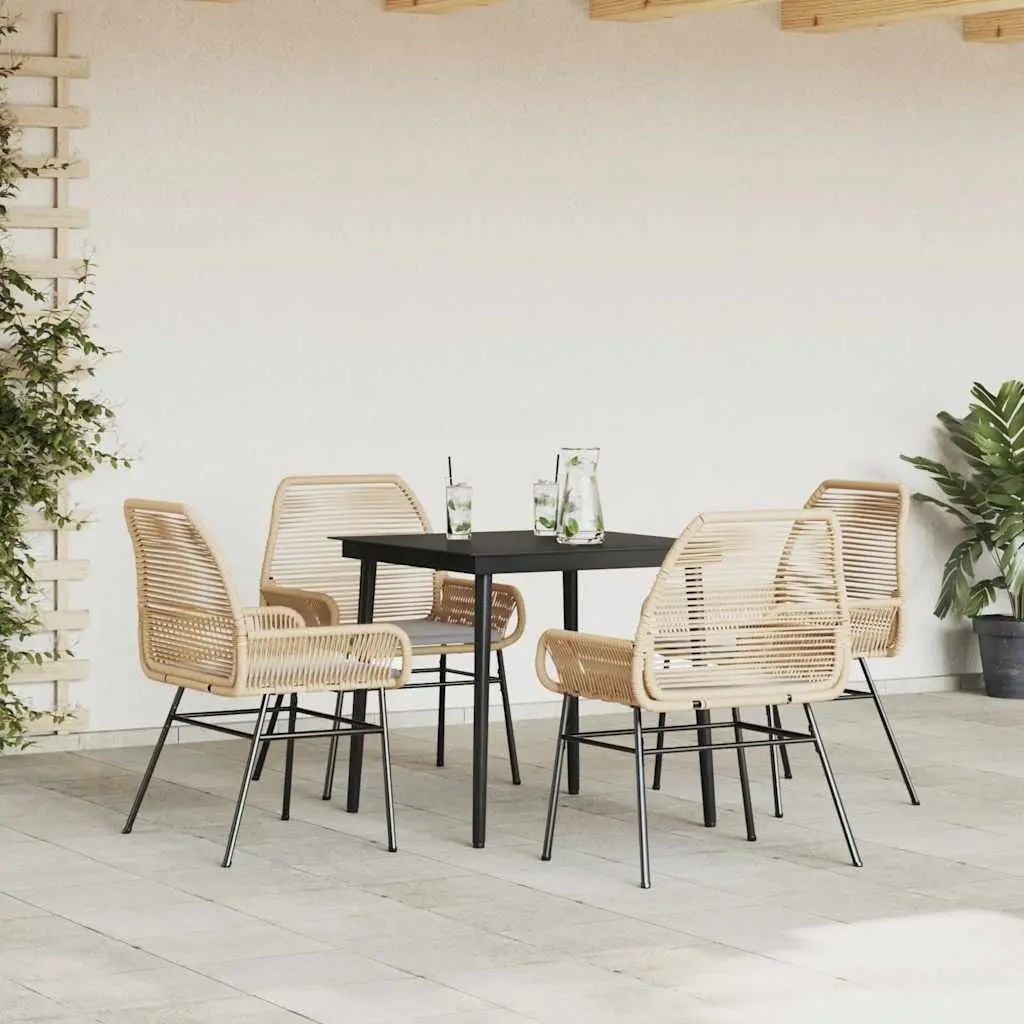 5 Piece Garden Dining Set Brown PE Rattan Outdoor Furniture with Cushions