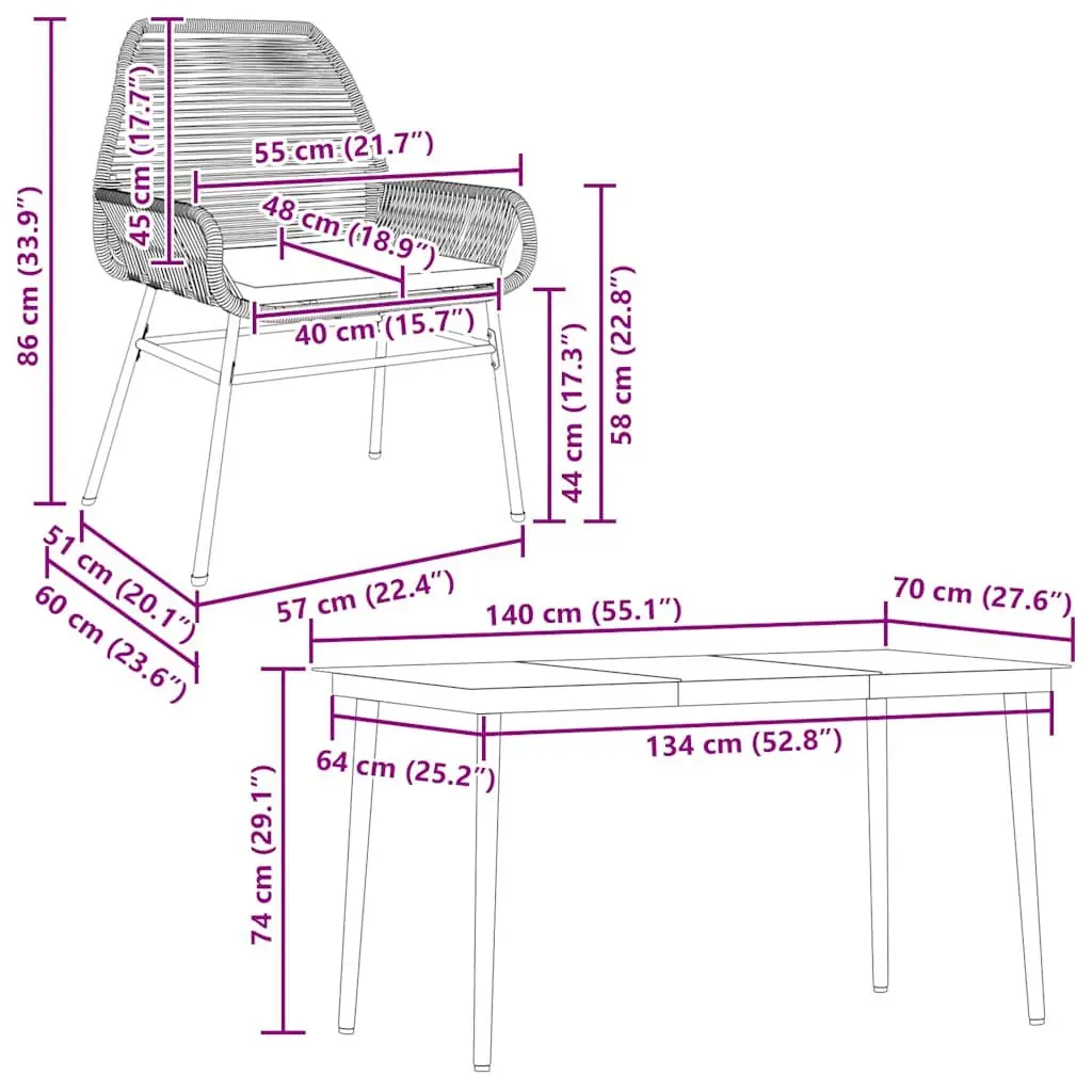 5 Piece Outdoor Dining Set Brown PE Rattan Patio Furniture with Cushions and Tempered Glass Table