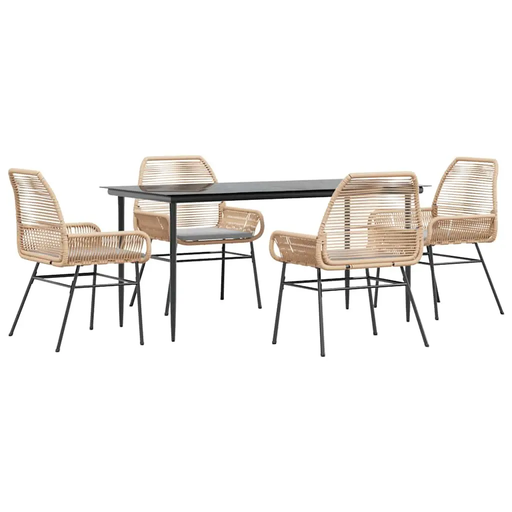 5 Piece Garden Dining Set Outdoor Furniture Brown Poly Rattan Glass Table Chairs