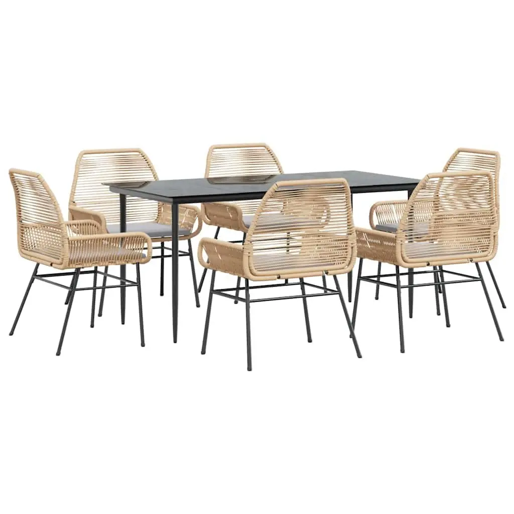 7 Piece Garden Dining Set Poly Rattan Steel Frame Brown Cushioned Outdoor Furniture