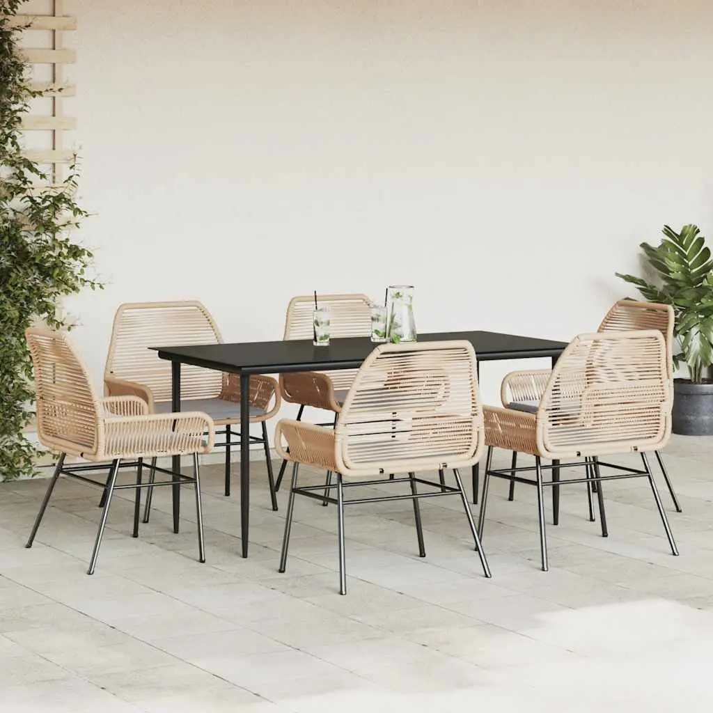 7 Piece Garden Dining Set Poly Rattan Steel Frame Brown Cushioned Outdoor Furniture