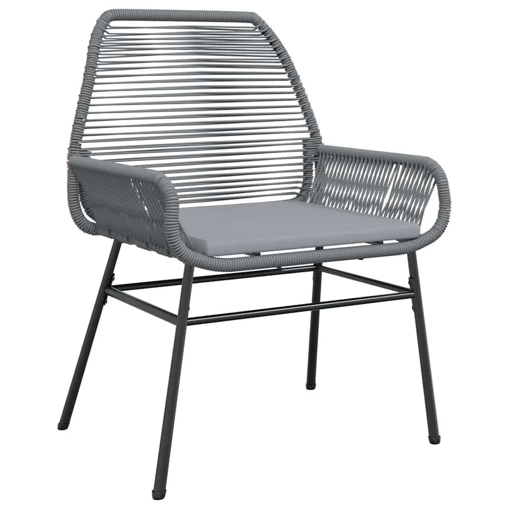 Garden Dining Set 3 Piece Grey Poly Rattan Steel Frame Tempered Glass Table Chairs