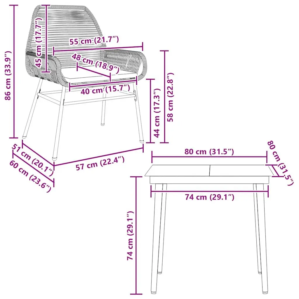 Garden Dining Set 3 Piece Grey Poly Rattan Steel Frame Tempered Glass Table Chairs