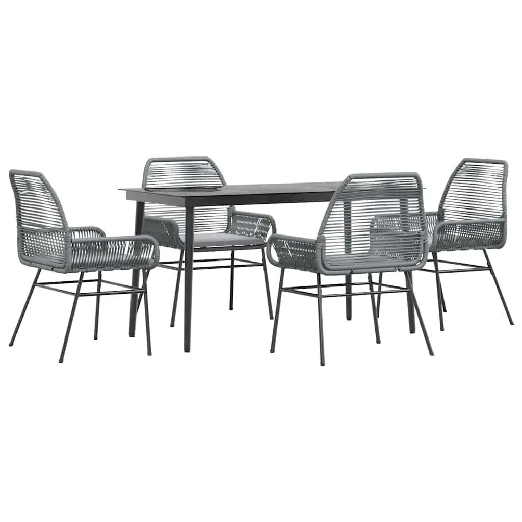 Garden Dining Set PE Rattan Frame Tempered Glass Table 5 Piece Outdoor Furniture Grey