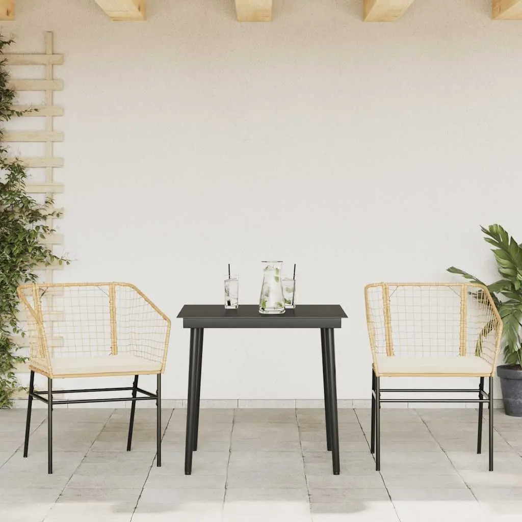 Garden Dining Set Poly Rattan 3 Piece Brown with Glass Table