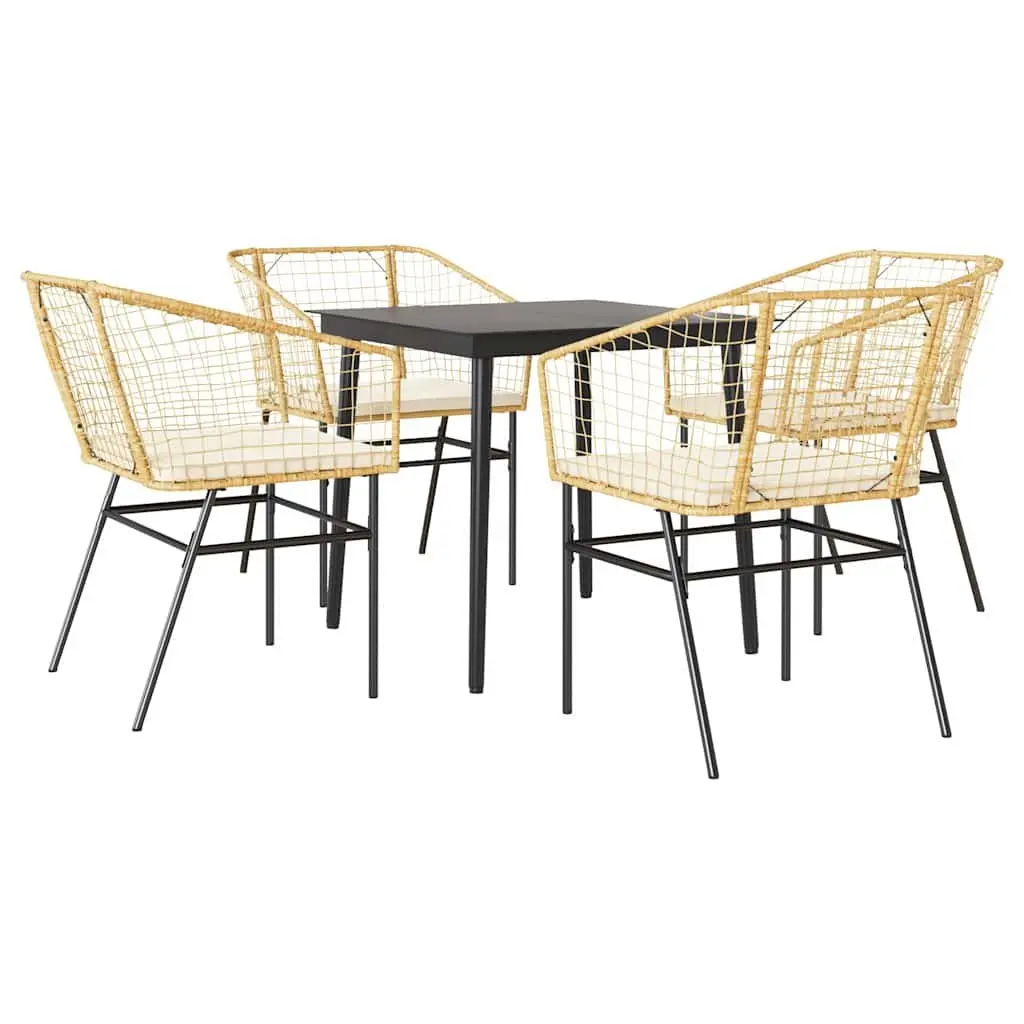 5 Piece Outdoor Garden Dining Set Poly Rattan Steel Frame Tempered Glass Brown