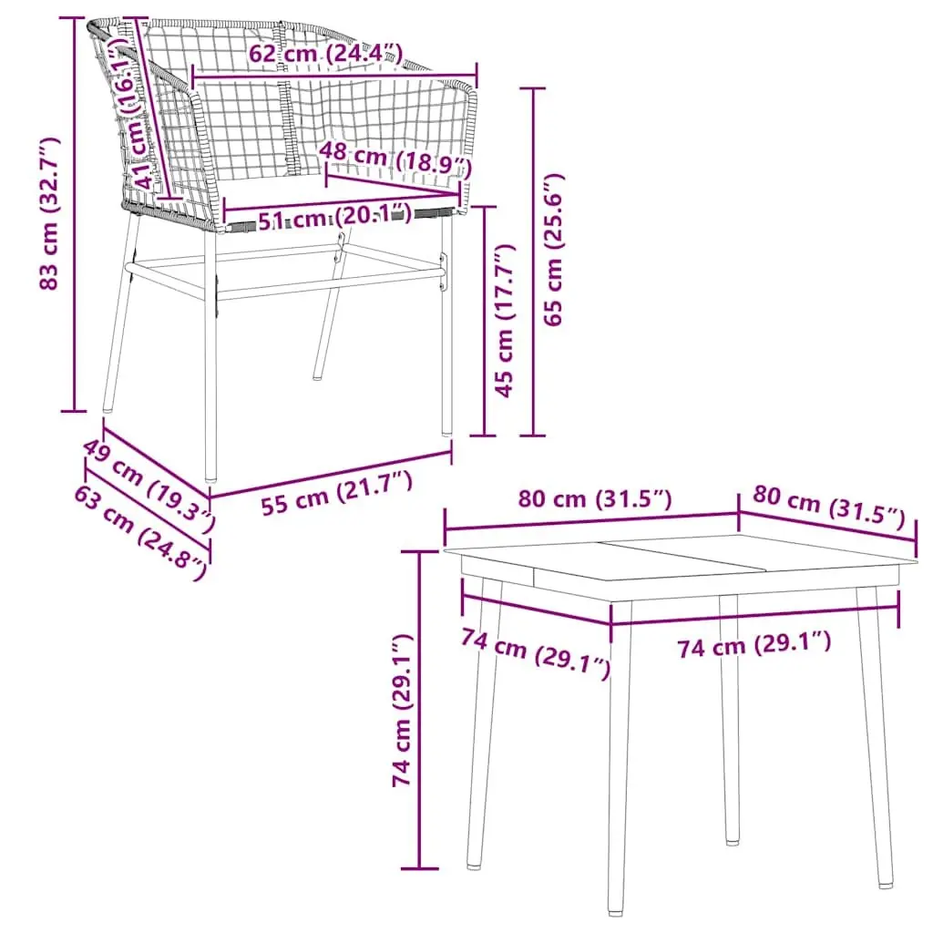 5 Piece Outdoor Garden Dining Set Poly Rattan Steel Frame Tempered Glass Brown