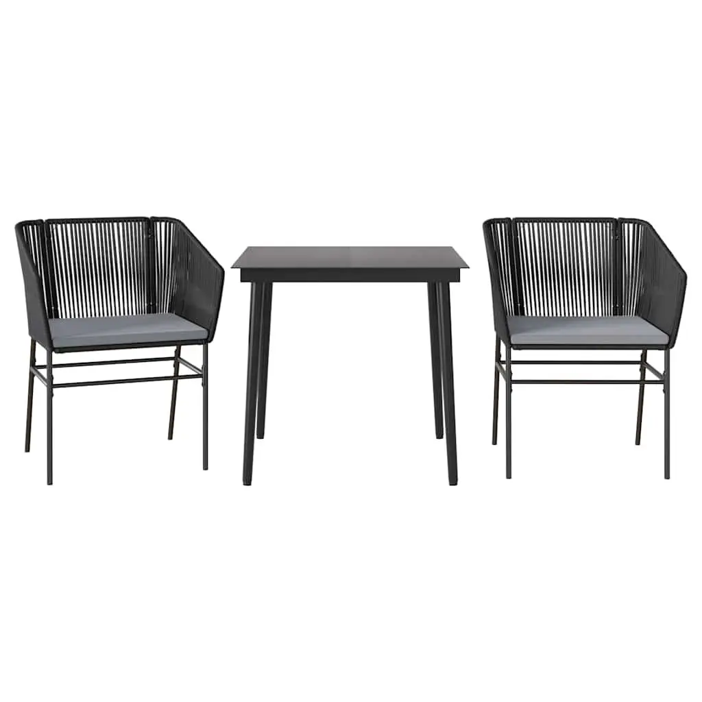 Garden Dining Set Poly Rattan 3 Piece Outdoor Furniture Black Glass Table