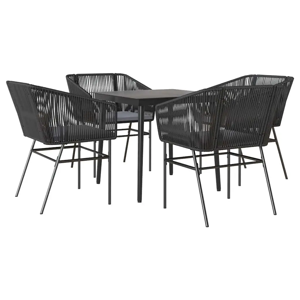 Garden Dining Set 5 Piece Outdoor Furniture Black Poly Rattan Glass Table Chairs