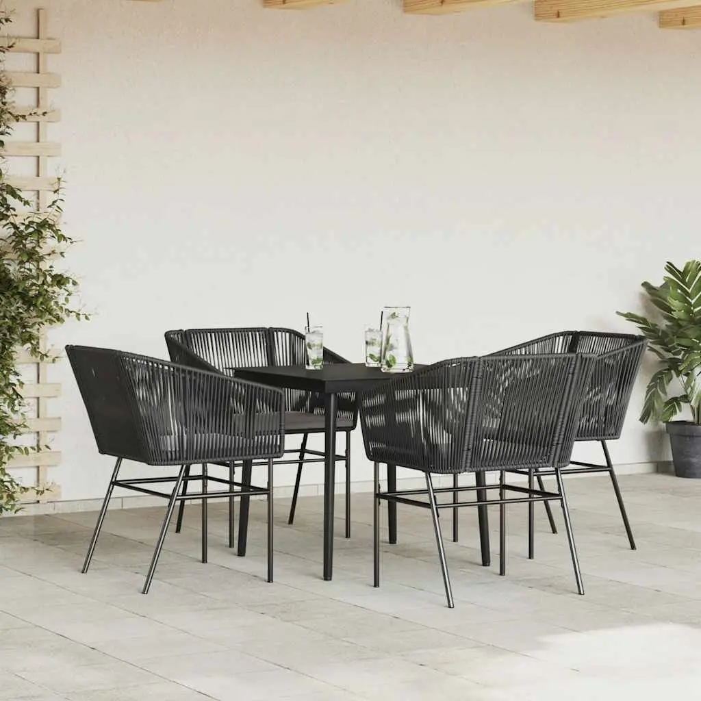 Garden Dining Set 5 Piece Outdoor Furniture Black Poly Rattan Glass Table Chairs
