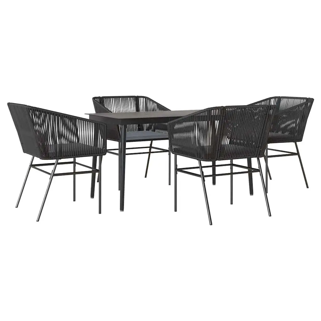 Garden Dining Set Black PE Rattan 5 Piece Outdoor Furniture with Glass Table and Chairs