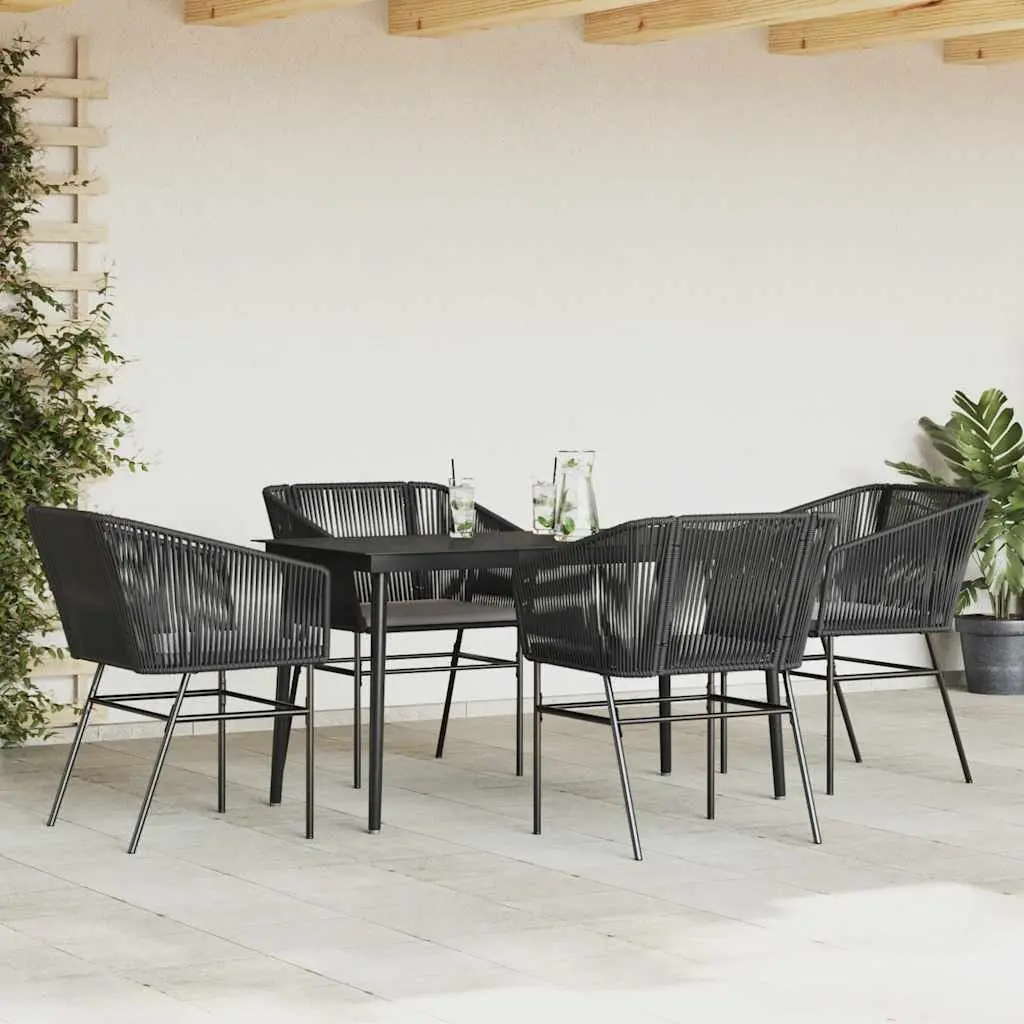 Garden Dining Set Black PE Rattan 5 Piece Outdoor Furniture with Glass Table and Chairs