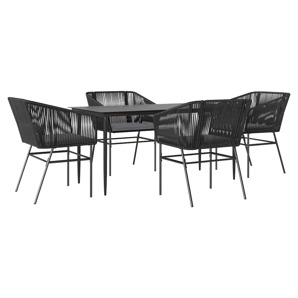 5 Piece Garden Dining Set Outdoor Patio Furniture Glass Table Black Poly Rattan