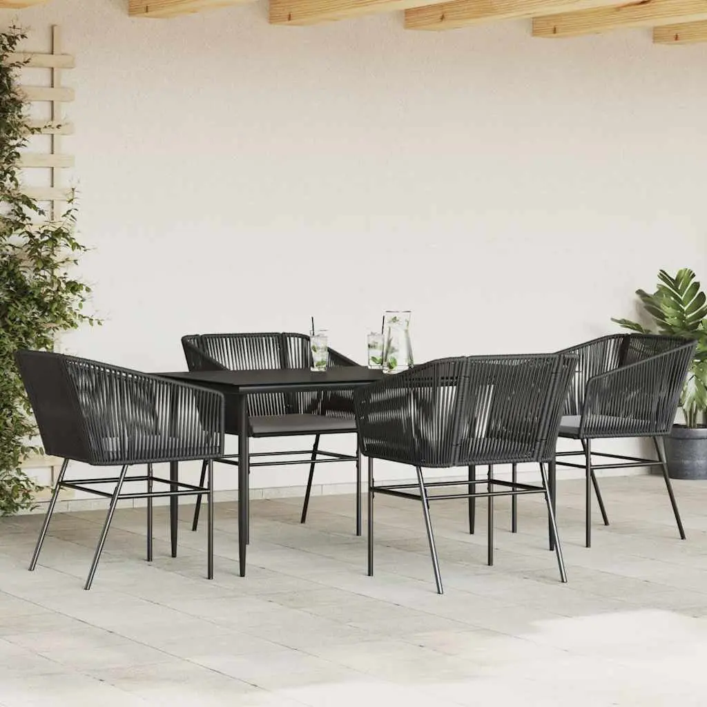 5 Piece Garden Dining Set Outdoor Patio Furniture Glass Table Black Poly Rattan