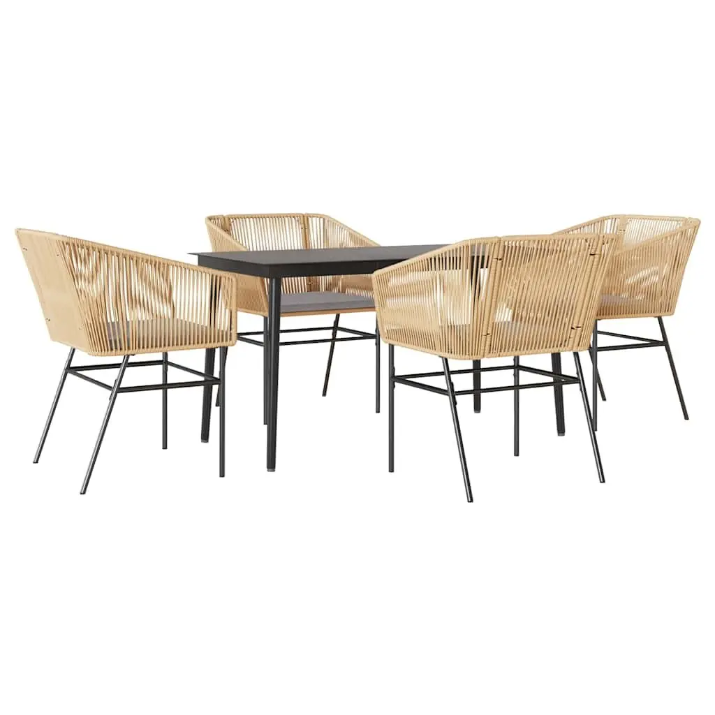5 Piece Garden Dining Set Poly Rattan Brown Outdoor Furniture with Cushions