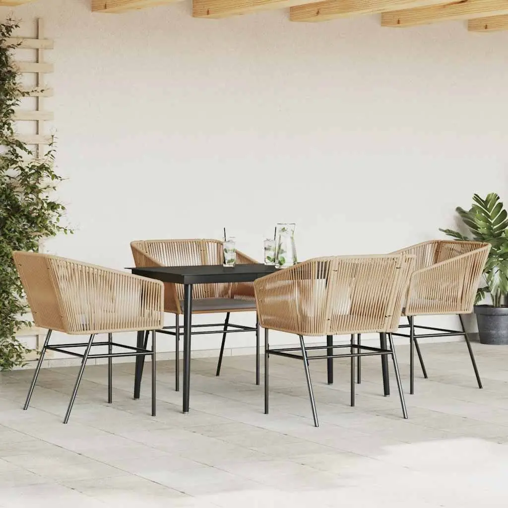 5 Piece Garden Dining Set Poly Rattan Brown Outdoor Furniture with Cushions