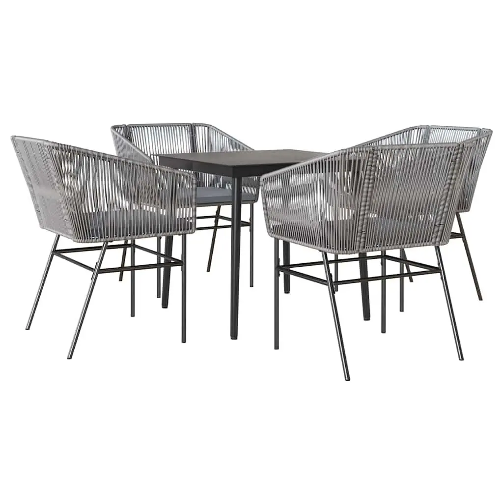 5 Piece Garden Dining Set Grey Poly Rattan Tempered Glass Table