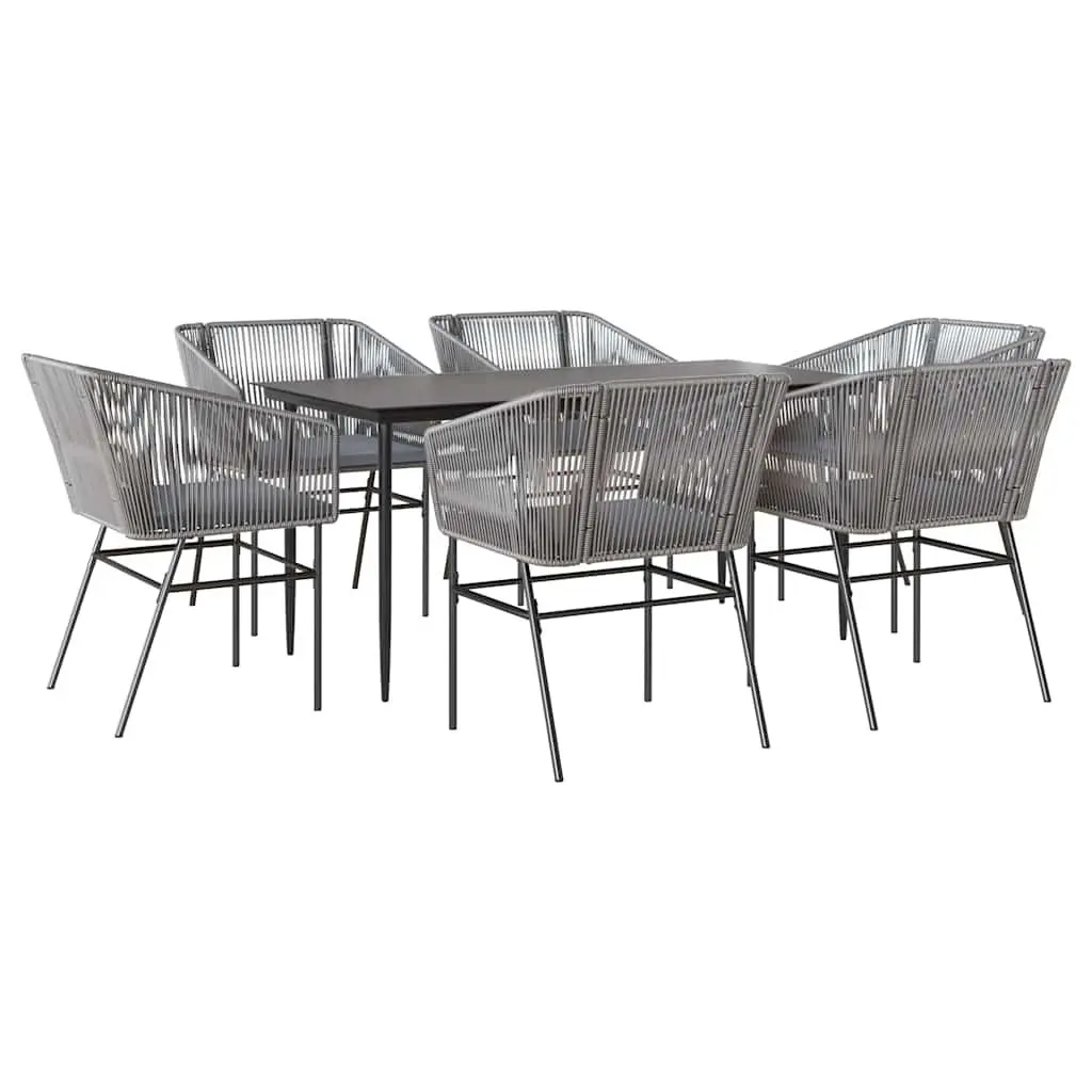 7 Piece Outdoor Dining Set Grey Poly Rattan Chairs Table Tempered Glass Patio Furniture