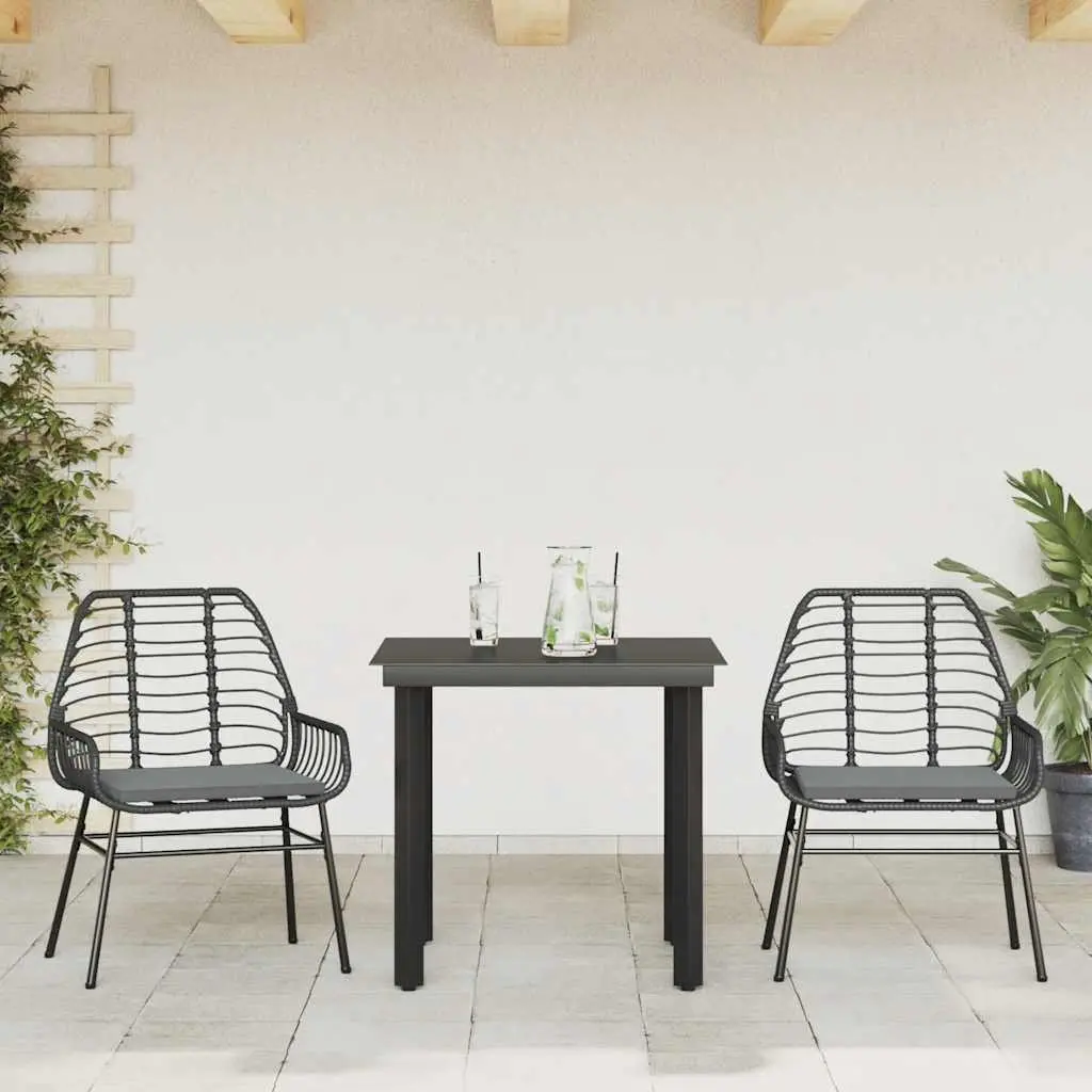 3 Piece Garden Dining Set Poly Rattan Chairs Glass Table Outdoor Patio Furniture