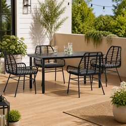 5 Piece Black Poly Rattan Dining Set for Patio Comfort
