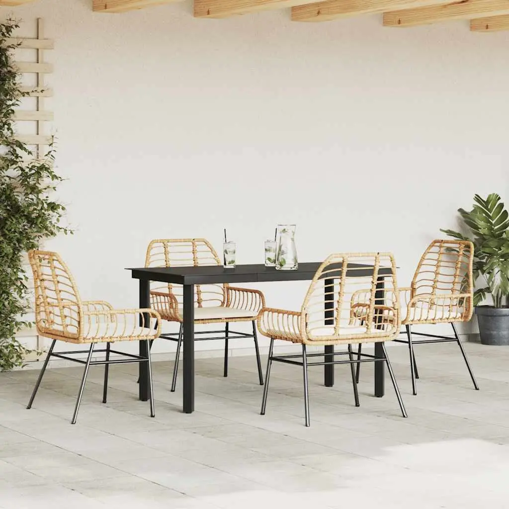 5 Piece Outdoor Garden Dining Set Brown Poly Rattan Patio Furniture with